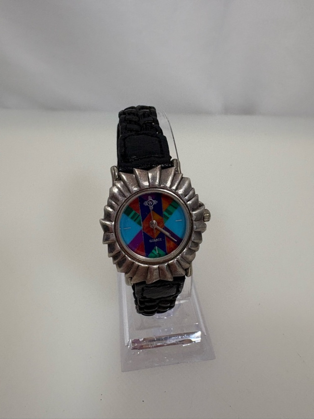 Colorful Dial Black Leather Women's Quartz Watch